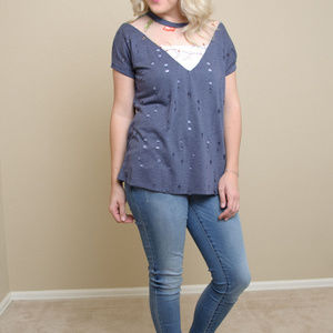 Distressed Lace Detail Top